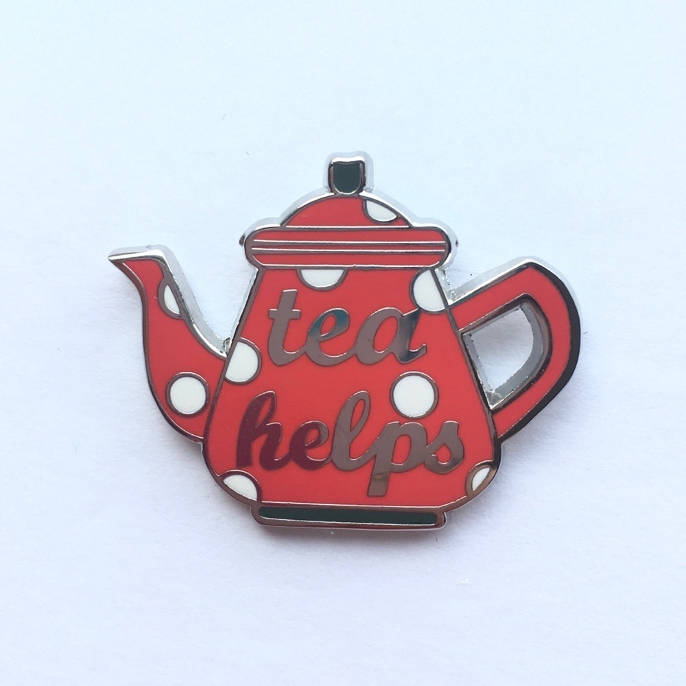 🆕 Cute “Tea Helps” Enamel Pin Brooch